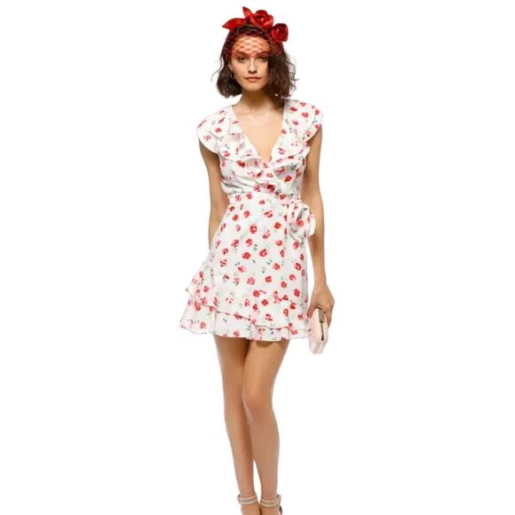 Saylor Cassandra Ruffled Floral Sleeveless Mini Wrap Dress Women's L - Picture 1 of 7